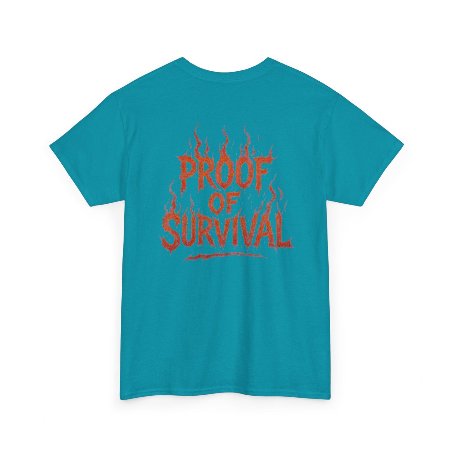 Graphic Tee — 'No Regrets' / 'Proof of Survival' Flame Text Shirt