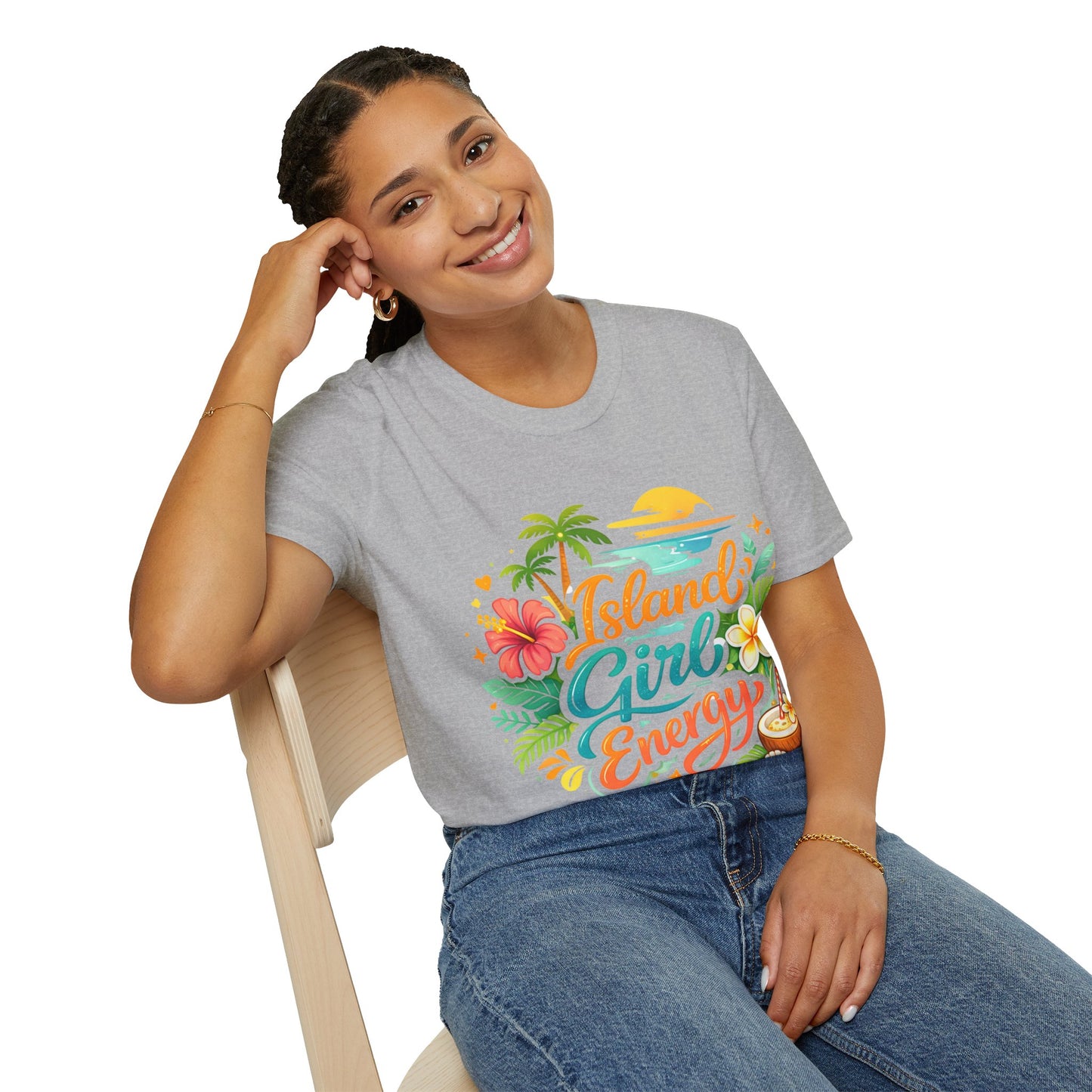 Island Girl Energy T-Shirt – Tropical Floral Sunset Tee