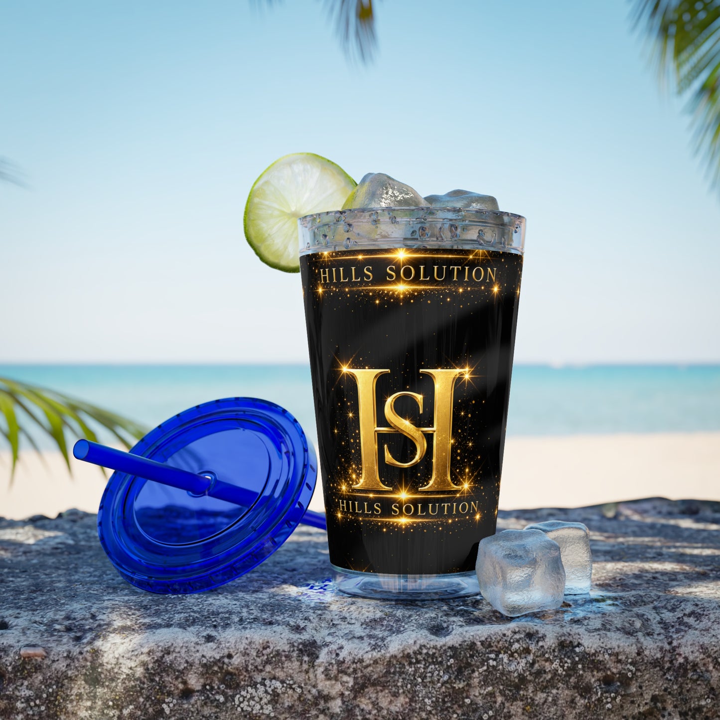 16oz Sunsplash Straw Tumbler — Gold 'HS' Logo Insulated Cup