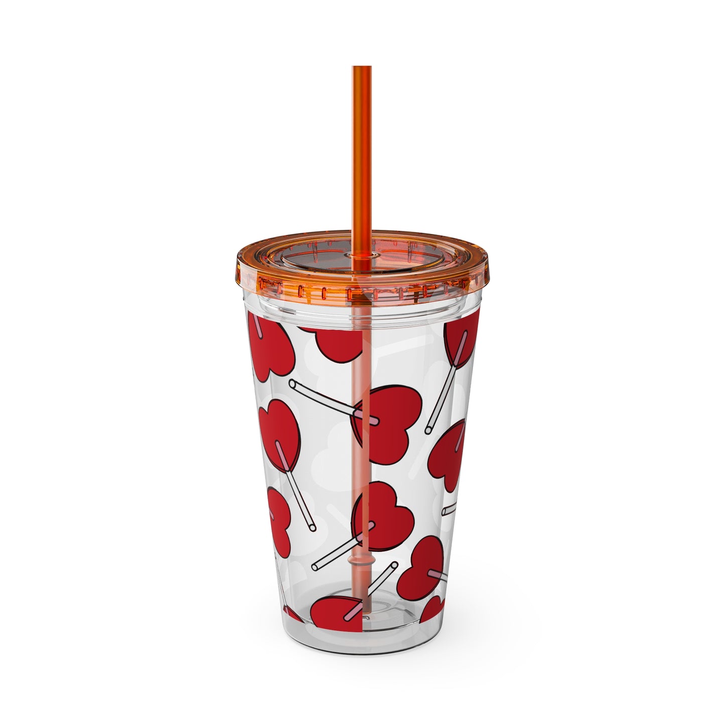 Heart Lollipop 16oz Tumbler with Straw — Valentine Candy Pattern Cold Cup