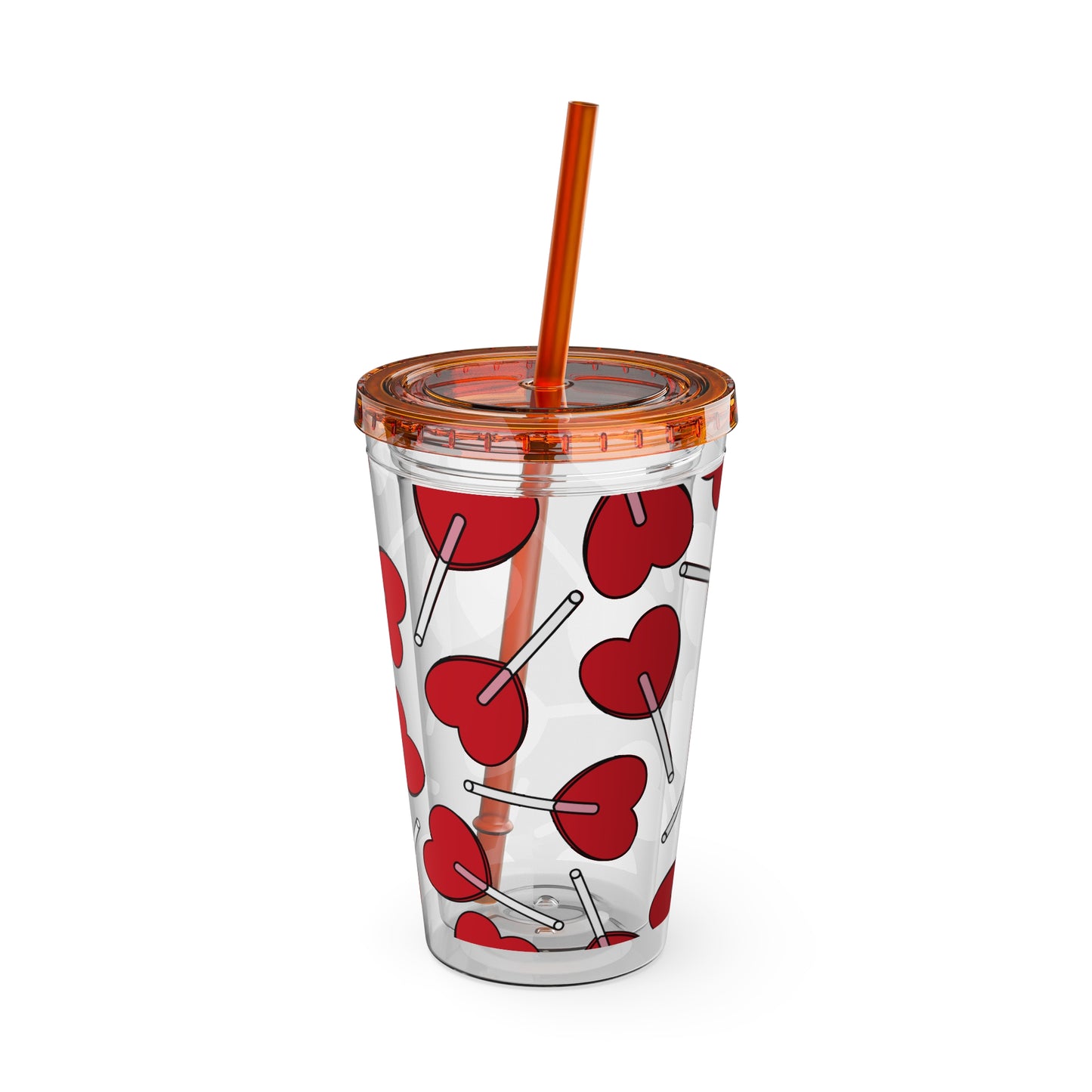 Heart Lollipop 16oz Tumbler with Straw — Valentine Candy Pattern Cold Cup