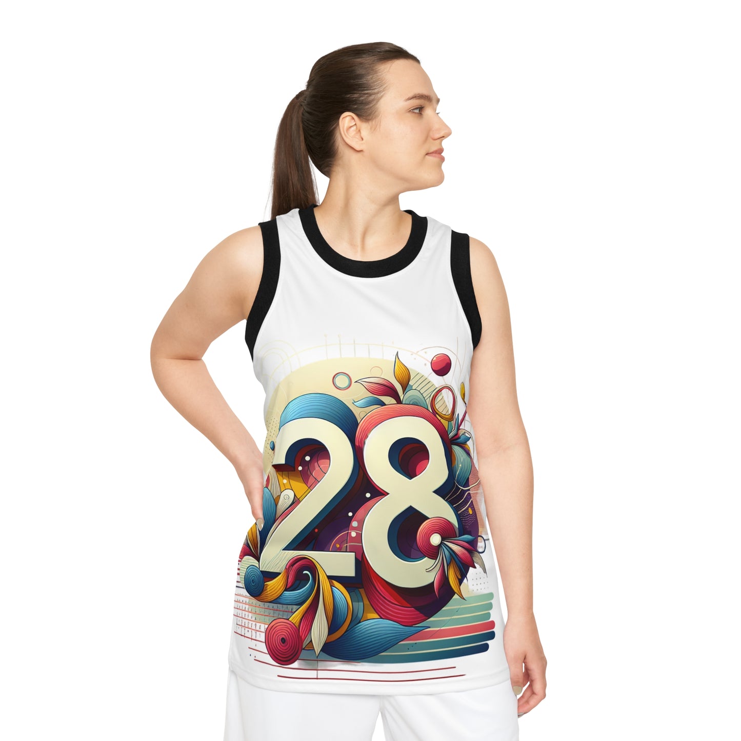 Vibrant Unisex Basketball Jersey - Colorful 28 AOP Design