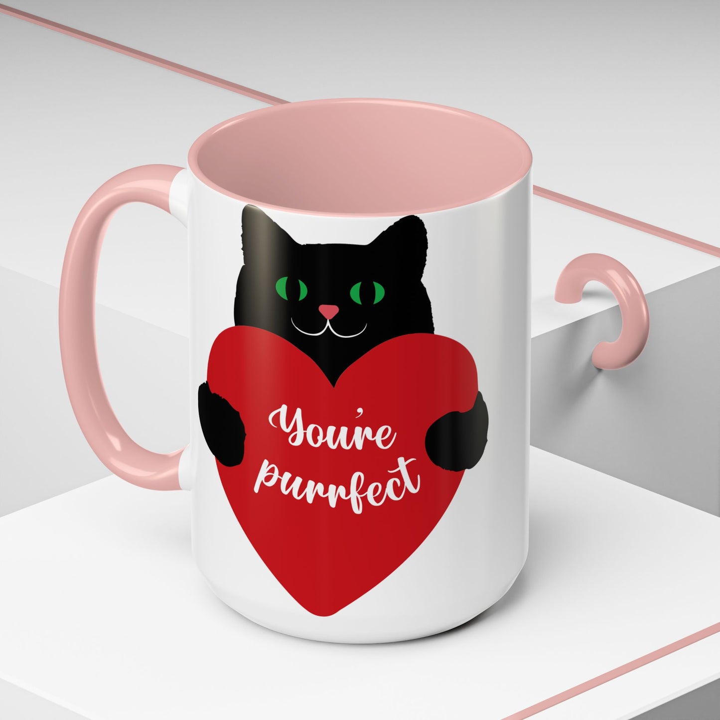 Purrfect Cat Heart Accent Coffee Mug – "You're Purrfect" 11/15oz