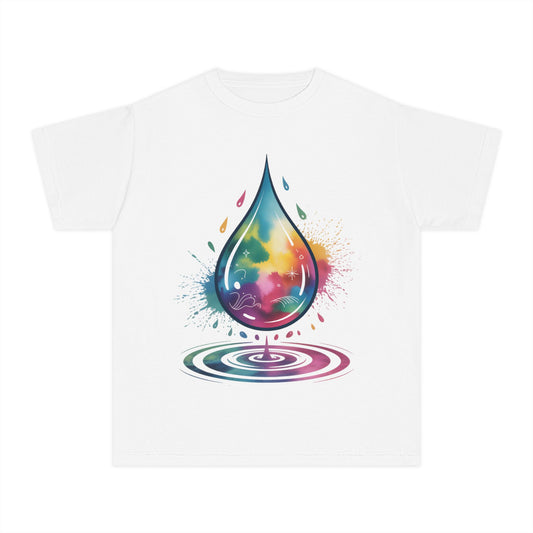 Colorful Nature Youth Tee - Artistic Water Droplet & Whimsical Deer Design