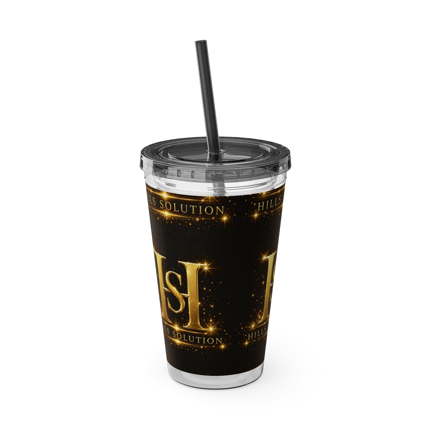 16oz Sunsplash Straw Tumbler — Gold 'HS' Logo Insulated Cup