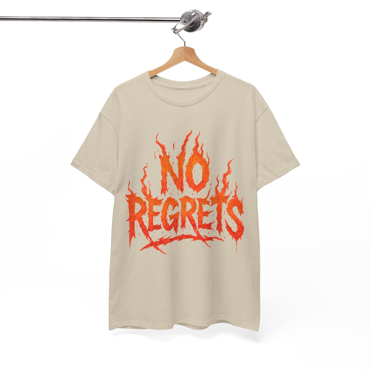 Graphic Tee — 'No Regrets' / 'Proof of Survival' Flame Text Shirt